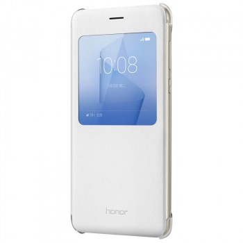 Оригинальный смартчехол горизонтальная книжка на пластиковой основе с окном вызова для Huawei Honor 8 Белый
