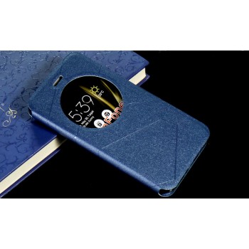 Чехол горизонтальная книжка подставка текстура Линии на силиконовой основе с окном вызова на магнитной защелке для Asus ZenFone 3 5.5 Синий