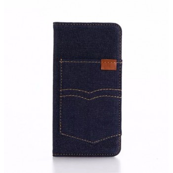 Чехол портмоне подставка с тканевым покрытием на силиконовой основе для Iphone 7  Синий