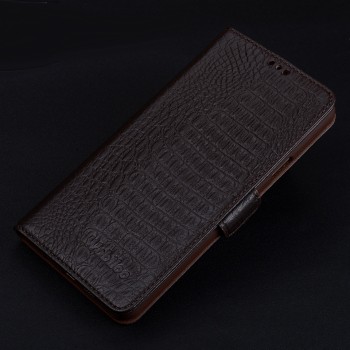 Кожаный чехол портмоне подставка (премиум нат. кожа крокодила) с крепежной застежкой для Iphone 7 Plus  Коричневый
