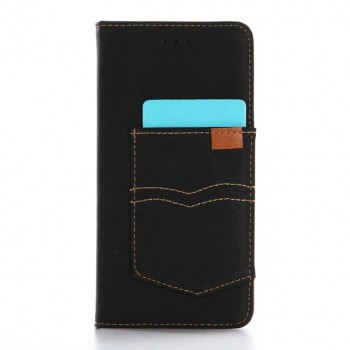 Винтажный чехол портмоне подставка с тканевым покрытием на пластиковой основе на магнитной защелке для Iphone 7 Plus  Черный