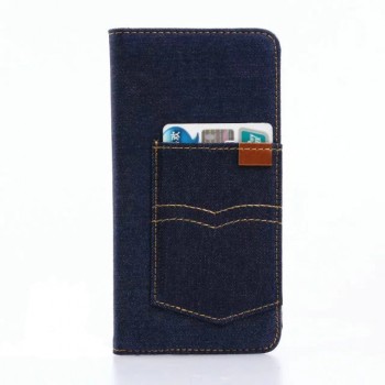 Чехол портмоне подставка на силиконовой основе с тканевым покрытием и отсеком для карт для Iphone 7 Plus  Синий