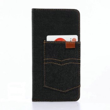 Чехол портмоне подставка на силиконовой основе с тканевым покрытием и отсеком для карт для Iphone 7 Plus  Черный