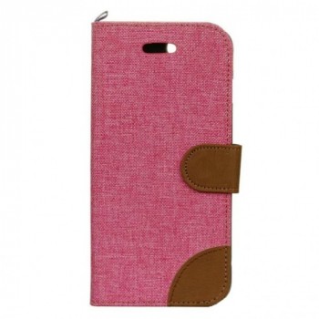 Чехол горизонтальная книжка подставка на силиконовой основе с тканевым покрытием и отсеком для карт на дизайнерской магнитной защелке для Iphone 7/8 Розовый