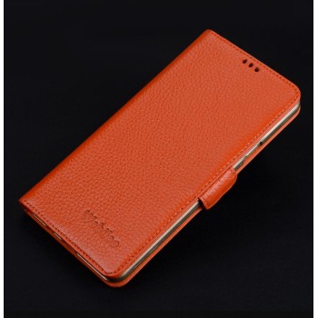 Кожаный чехол портмоне подставка (премиум нат. кожа) с крепежной застежкой для Iphone 7/8 Оранжевый