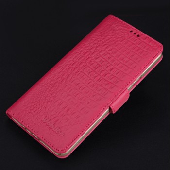 Кожаный чехол портмоне подставка (премиум нат. кожа крокодила) с крепежной застежкой для Iphone 7/8 Розовый