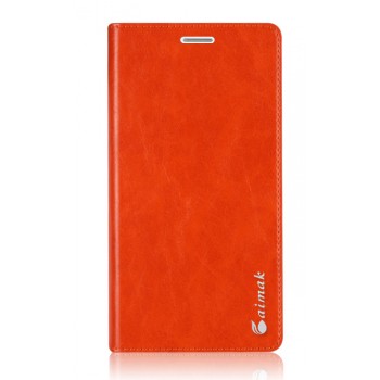 Вощеный чехол горизонтальная книжка подставка на пластиковой основе на присосках для Huawei Y6II  Оранжевый