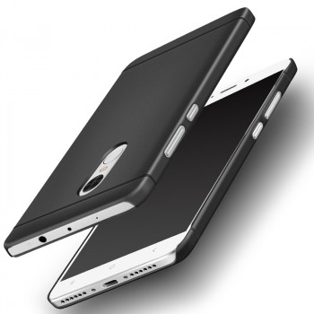 Пластиковый непрозрачный матовый металлик чехол для Xiaomi RedMi Note 4  Черный