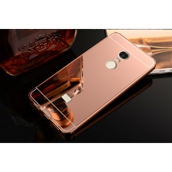 Двухкомпонентный чехол c металлическим бампером с поликарбонатной накладкой и зеркальным покрытием для Xiaomi RedMi Note 4 Розовый