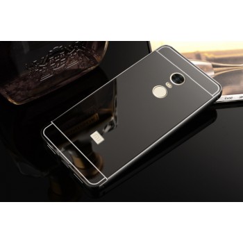 Двухкомпонентный чехол c металлическим бампером с поликарбонатной накладкой и зеркальным покрытием для Xiaomi RedMi Note 4 Черный