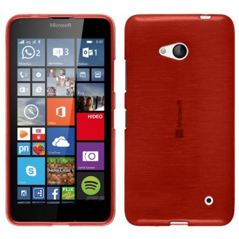 Силиконовый матовый полупрозрачный чехол с текстурным покрытием Металлик для Microsoft Lumia 640  Красный