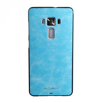 Силиконовый чехол накладка для Asus ZenFone 3 Deluxe с текстурой кожи Голубой