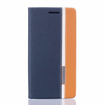Чехол флип подставка на силиконовой основе с отсеком для карт и тканевым покрытием для Asus ZenFone 3 Deluxe Синий