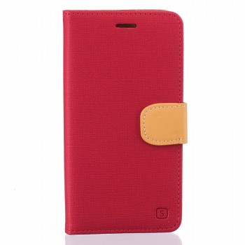 Чехол портмоне подставка на силиконовой основе с тканевым покрытием на дизайнерской магнитной защелке для BQ Aquaris X5  Красный