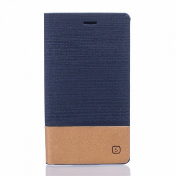 Чехол портмоне подставка на силиконовой основе с тканевым покрытием для BQ Aquaris X5 Plus Синий