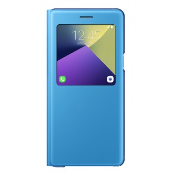 Оригинальный кожаный чехол горизонтальная книжка подставка (премиум нат. кожа) с окном вызова для Samsung Galaxy Note 7 Синий
