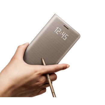 Оригинальный кожаный чехол горизонтальная книжка (премиум нат. кожа) с отделением для карт и LED-индикацией для Samsung Galaxy Note 7  Бежевый