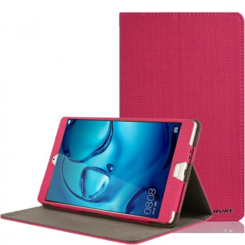 Чехол книжка подставка текстура Узоры с рамочной защитой экрана и тканевым покрытием для Huawei MediaPad M3 Пурпурный