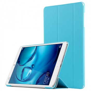 Сегментарный чехол книжка подставка на непрозрачной поликарбонатной основе для Huawei MediaPad M3 Голубой