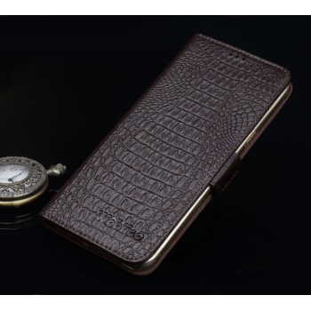 Кожаный чехол портмоне подставка (премиум нат. кожа крокодила) с крепежной застежкой для Asus ZenFone 3 Ultra Коричневый