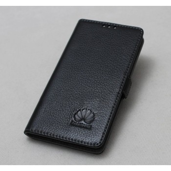 Кожаный чехол горизонтальная книжка подставка (премиум нат. кожа) с крепежной застежкой для Huawei Nova  Черный