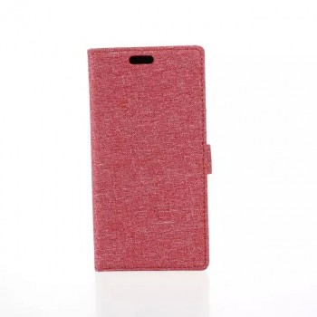 Чехол портмоне подставка на пластиковой основе с тканевым покрытием на магнитной защелке для HTC Desire 820  Красный