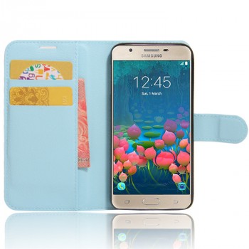 Чехол портмоне подставка на силиконовой основе на магнитной защелке для Samsung Galaxy J5 Prime Голубой