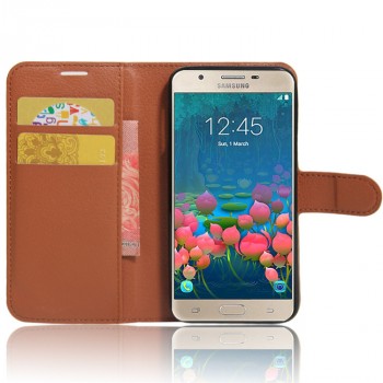 Чехол портмоне подставка на силиконовой основе на магнитной защелке для Samsung Galaxy J5 Prime Коричневый