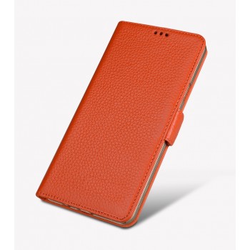 Кожаный чехол портмоне подставка (премиум нат. кожа) с крепежной застежкой для Samsung Galaxy J5 Prime Оранжевый