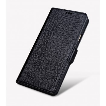 Кожаный чехол портмоне подставка (премиум нат. кожа крокодила) с крепежной застежкой для Samsung Galaxy J5 Prime Черный