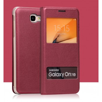 Чехол горизонтальная книжка на пластиковой основе с окном вызова и свайпом для Samsung Galaxy J5 Prime Красный
