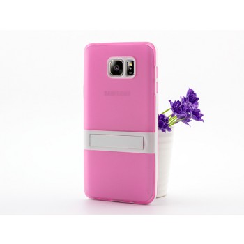 Двухкомпонентный силиконовый матовый полупрозрачный чехол с поликарбонатным бампером и встроенной ножкой-подставкой для Samsung Galaxy Note 5 Розовый