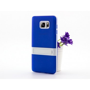 Двухкомпонентный силиконовый матовый полупрозрачный чехол с поликарбонатным бампером и встроенной ножкой-подставкой для Samsung Galaxy Note 5 Синий