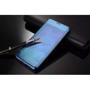 Пластиковый непрозрачный матовый металлик чехол с полупрозрачной крышкой с зеркальным покрытием для Samsung Galaxy Note 5  Синий