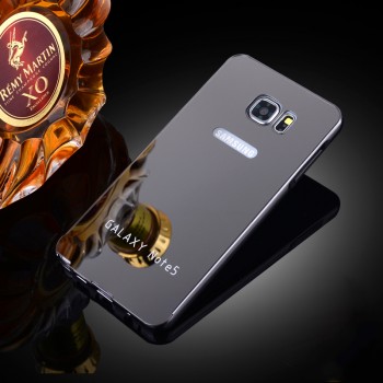Двухкомпонентный чехол c металлическим бампером с поликарбонатной накладкой и зеркальным покрытием для Samsung Galaxy Note 5  Черный