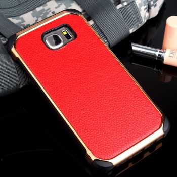 Противоударный двухкомпонентный силиконовый матовый непрозрачный чехол с поликарбонатными вставками экстрим защиты с текстурным покрытием Кожа для Samsung Galaxy Note 5 Красный
