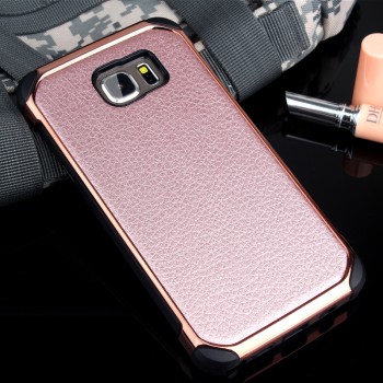 Противоударный двухкомпонентный силиконовый матовый непрозрачный чехол с поликарбонатными вставками экстрим защиты с текстурным покрытием Кожа для Samsung Galaxy Note 5 Розовый