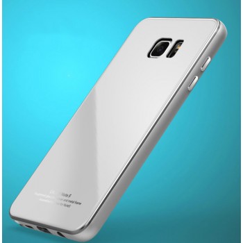 Двухкомпонентный чехол c металлическим бампером с поликарбонатной накладкой и поверхностью из закаленного стекла для Samsung Galaxy Note 5  Белый