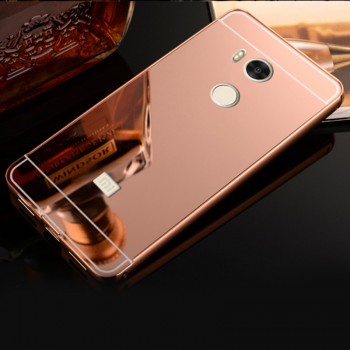 Двухкомпонентный чехол c металлическим бампером с поликарбонатной накладкой и зеркальным покрытием для Xiaomi RedMi 4 Pro Розовый