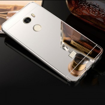 Двухкомпонентный чехол c металлическим бампером с поликарбонатной накладкой и зеркальным покрытием для Xiaomi RedMi 4 Белый