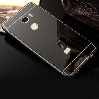 Двухкомпонентный чехол c металлическим бампером с поликарбонатной накладкой и зеркальным покрытием для Xiaomi RedMi 4 Черный