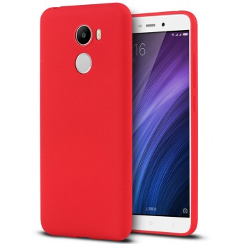 Силиконовый матовый непрозрачный чехол с нескользящим софт-тач покрытием для Xiaomi RedMi 4  Красный