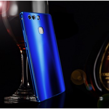 Двухкомпонентный чехол c металлическим бампером с поликарбонатной накладкой и текстурным покрытием Металл для Huawei P9 Plus  Синий
