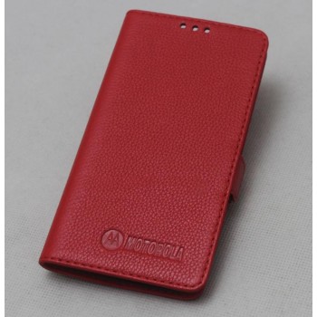 Кожаный чехол горизонтальная книжка подставка (премиум нат. кожа) с крепежной застежкой для Lenovo Moto Z Play  Красный