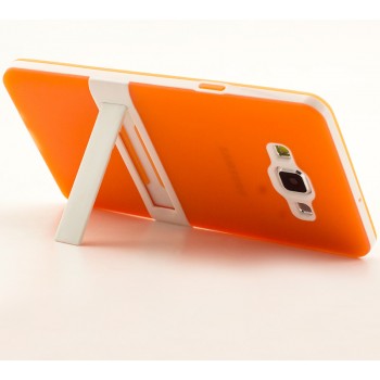 Двухкомпонентный силиконовый матовый непрозрачный чехол с поликарбонатным бампером и встроенной ножкой-подставкой для Samsung Galaxy A7 Оранжевый