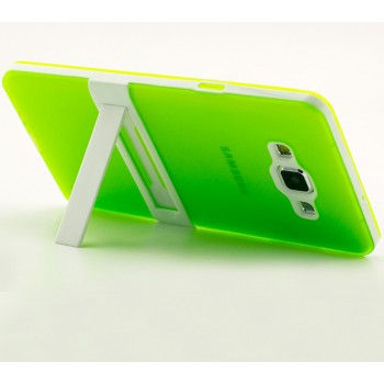 Двухкомпонентный силиконовый матовый непрозрачный чехол с поликарбонатным бампером и встроенной ножкой-подставкой для Samsung Galaxy A7 Зеленый