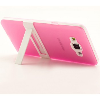 Двухкомпонентный силиконовый матовый непрозрачный чехол с поликарбонатным бампером и встроенной ножкой-подставкой для Samsung Galaxy A7 Розовый