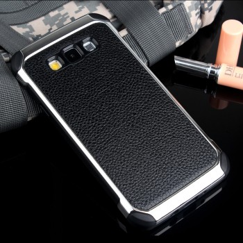 Противоударный двухкомпонентный силиконовый матовый непрозрачный чехол с нескользящими гранями и поликарбонатными вставками экстрим защиты с текстурным покрытием Кожа для Samsung Galaxy A7  Черный