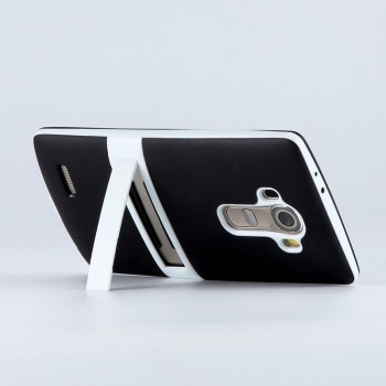 Силиконовый матовый полупрозрачный чехол с поликарбонатным бампером и встроенной ножкой-подставкой для LG G4 Черный