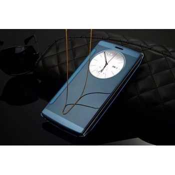 Чехол горизонтальная книжка на пластиковой основе с зеркальной поверхностью и окном вызова для LG G4  Синий
